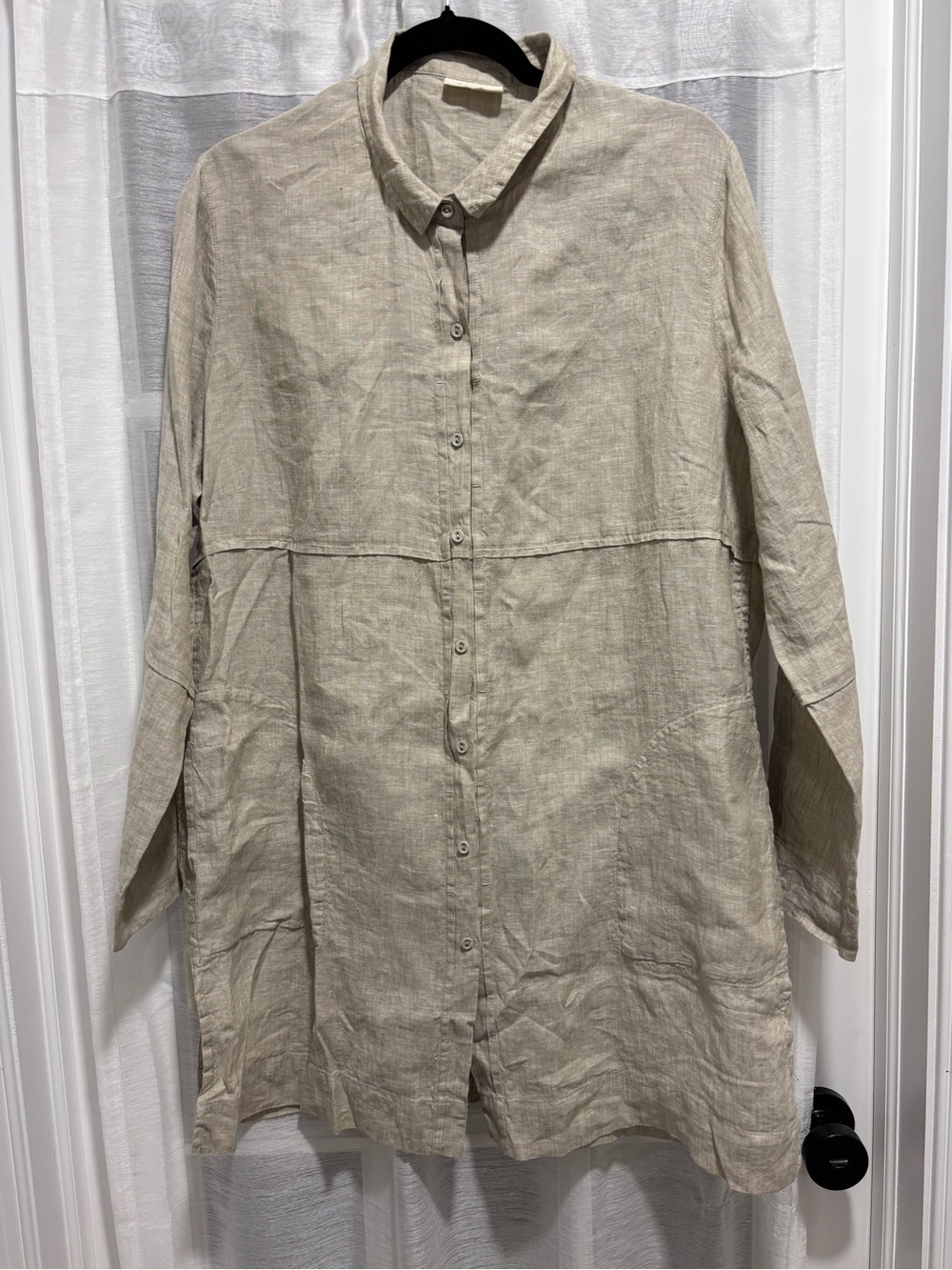 NWT Poetry Longline Shirt 100% Linen Soft Khaki Buttondown Lagenlook US 14